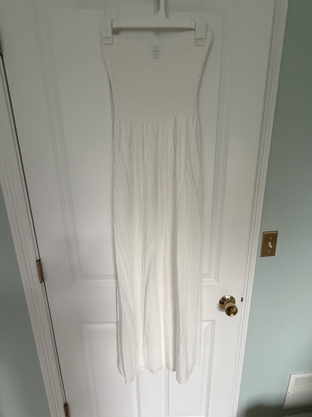 H&M White Strapless Smocked Maxi Dress